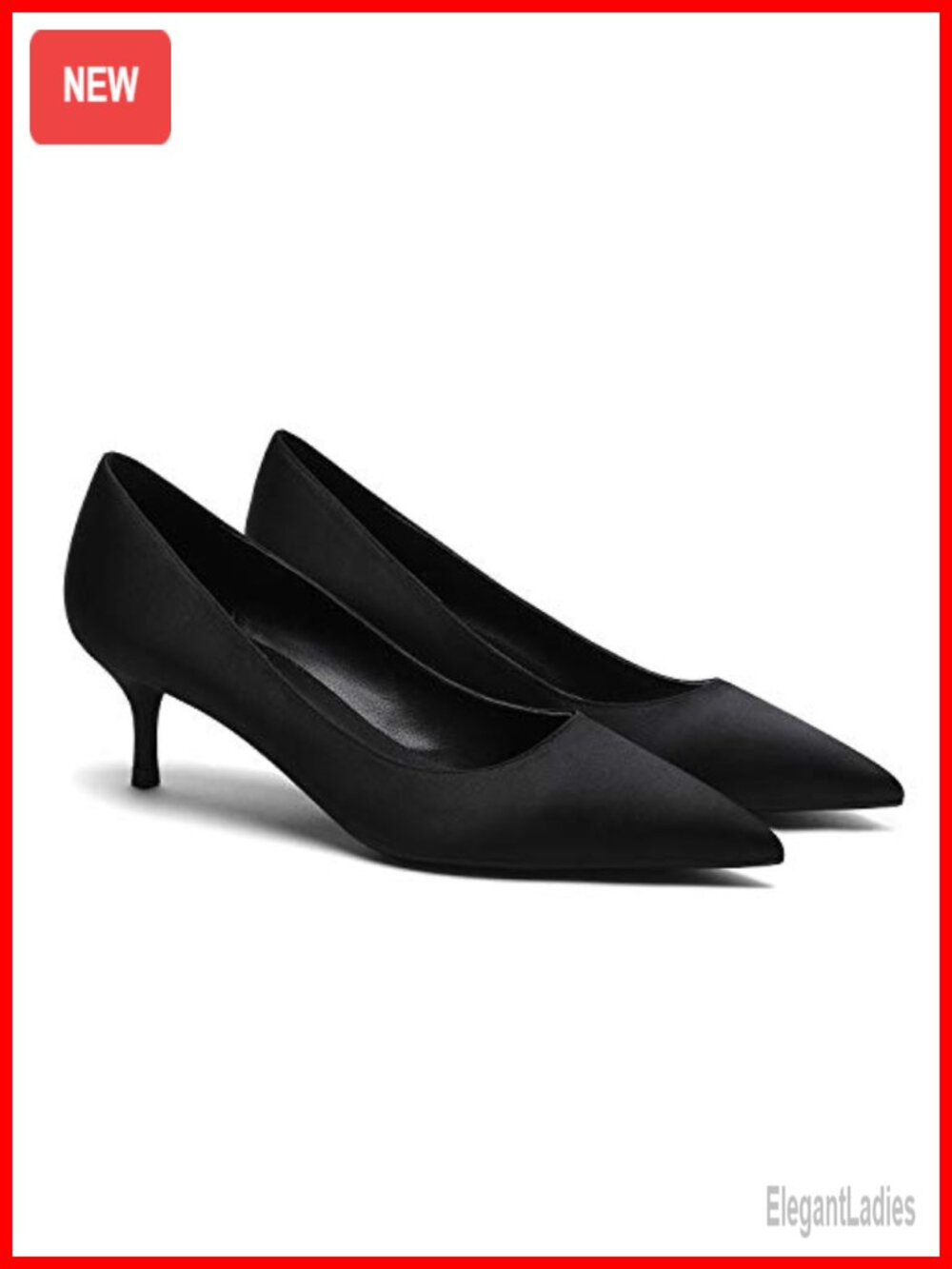 Kitten Heel Pumps Pointed Toe Satin Slip On 2 Inch Mid Heel Dress Shoes